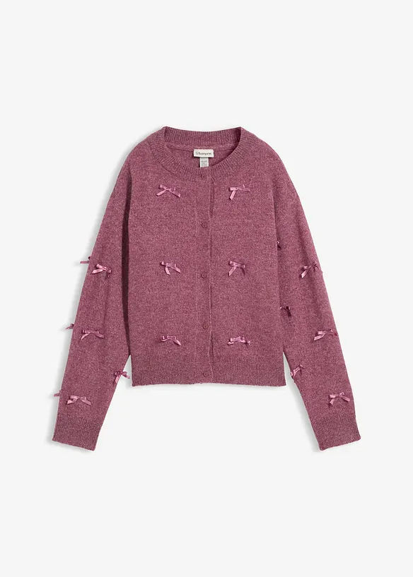 Finstrikket cardigan med sløyfer, bonprix