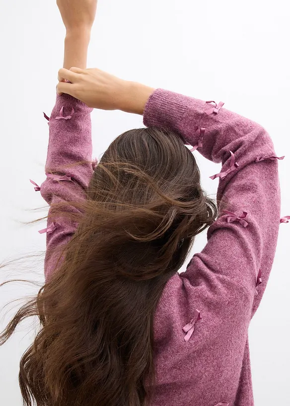 Finstrikket cardigan med sløyfer, bonprix