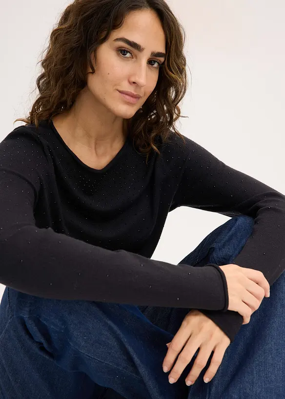 Finstrikket genser i lett viskosemiks, bonprix