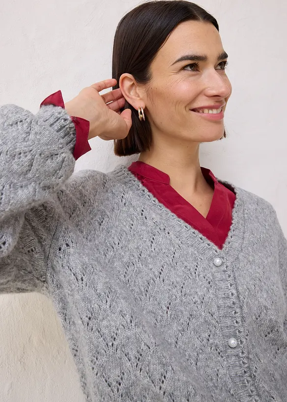 Cardigan med ull og hullmønster, bonprix