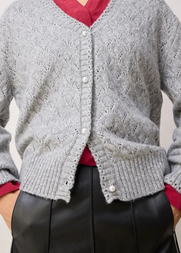 Cardigan med ull og hullmønster, bonprix