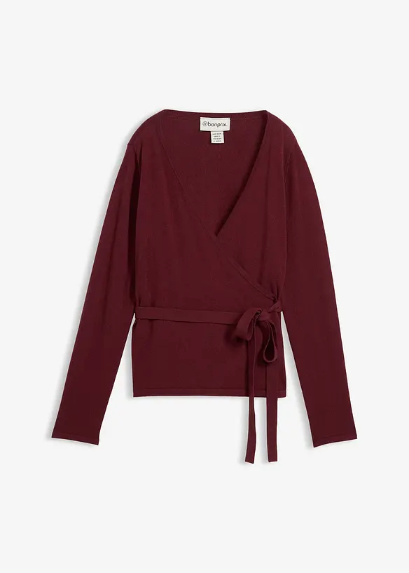 Cardigan i omslagsmodell med merinoull, bonprix