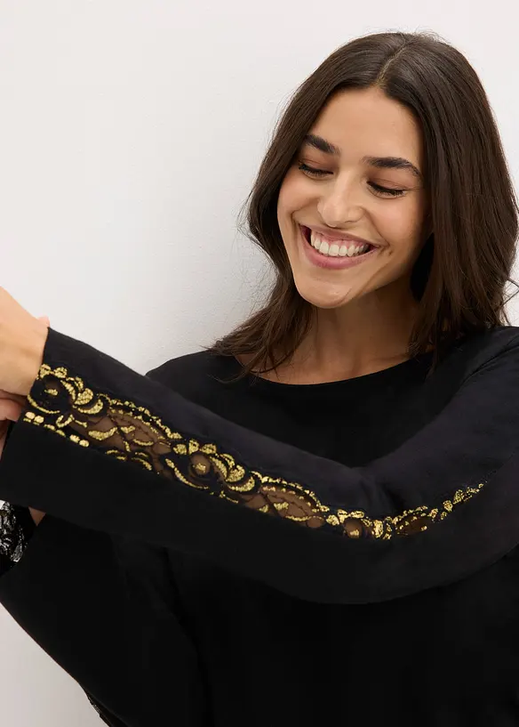 Pyjamas med fine, glitrende blonder, bonprix