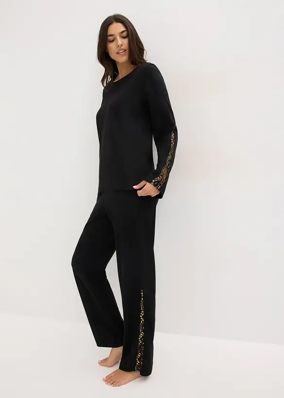 Pyjamas med fine, glitrende blonder, bonprix