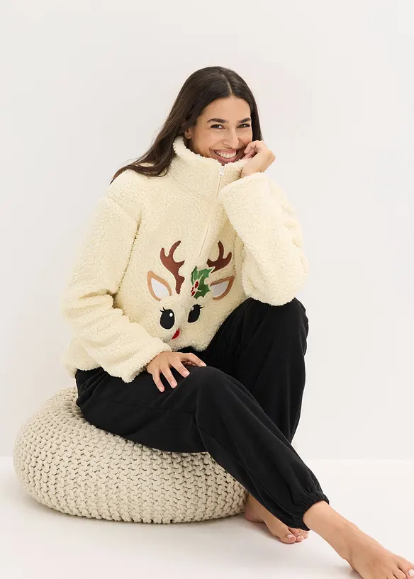 Loungewear-joggedress i pilé med fleecebukse, bonprix