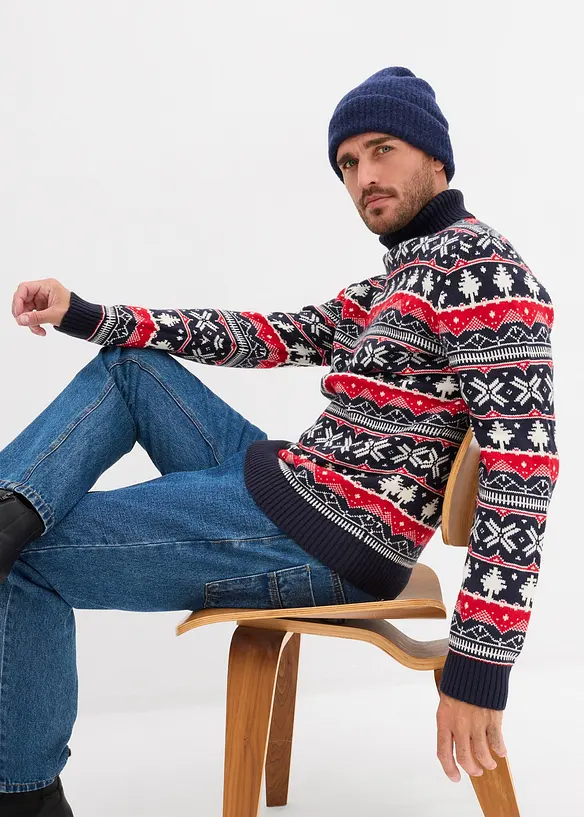 Genser med høy hals og koftemønster, bonprix