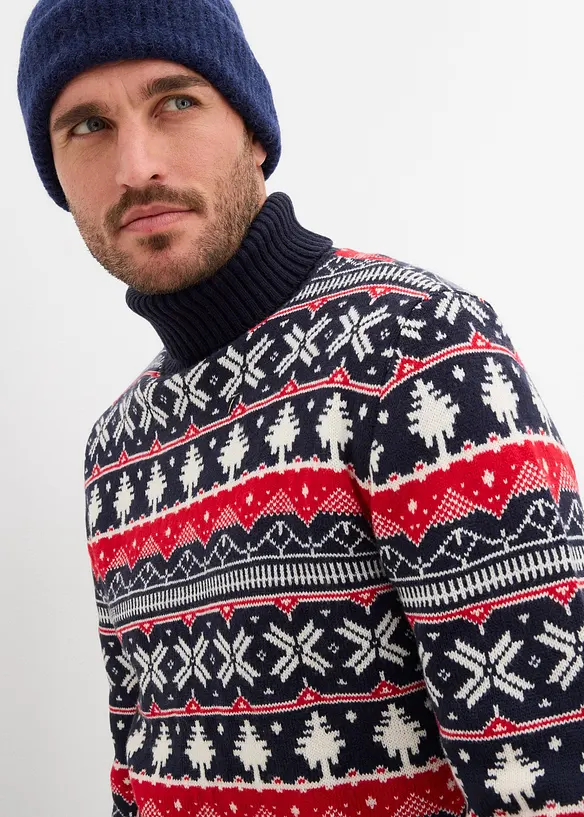 Genser med høy hals og koftemønster, bonprix