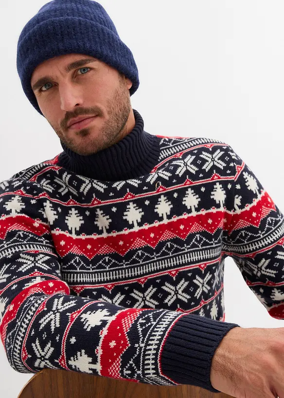 Genser med høy hals og koftemønster, bonprix