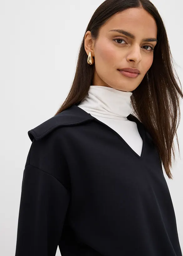 Langermet topp i viskosemiks med stor krage, bonprix