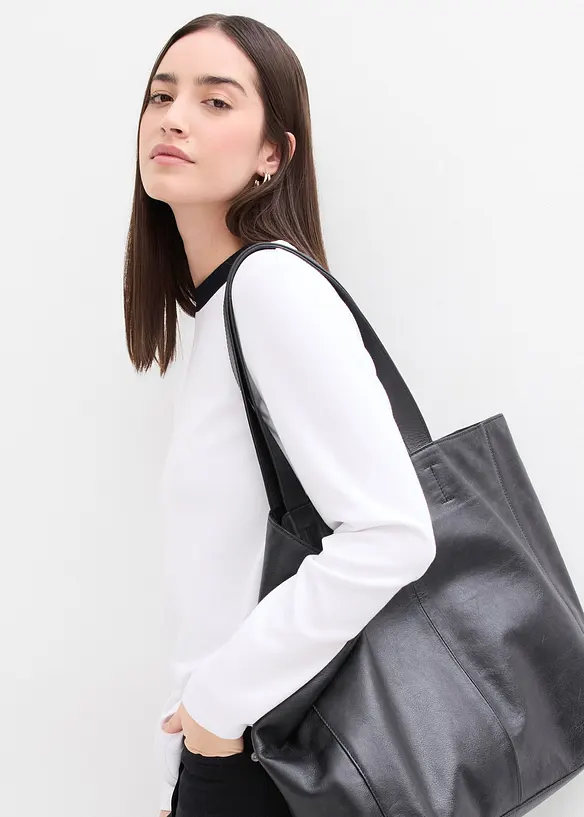 Langermet topp i viskosemiks med kontrastfarget innfelling i halsen, bonprix