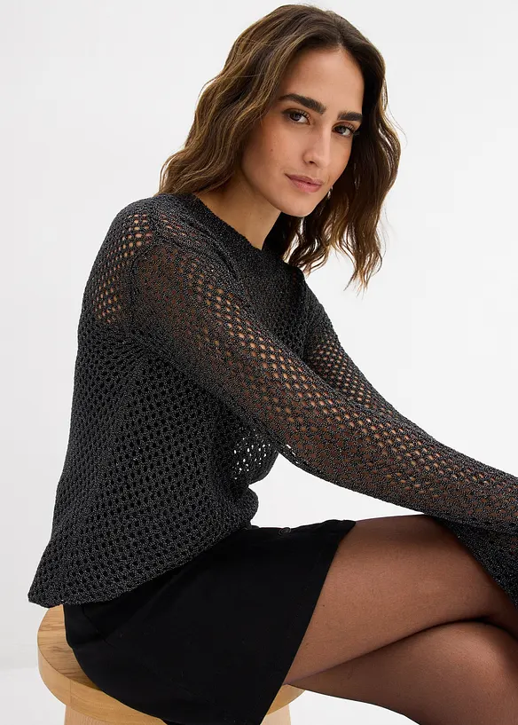 Genser med hullmønster og metallgarn, bonprix