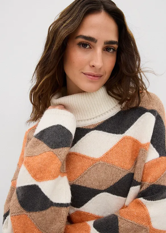 Genser med rullekrage og mønster, bonprix
