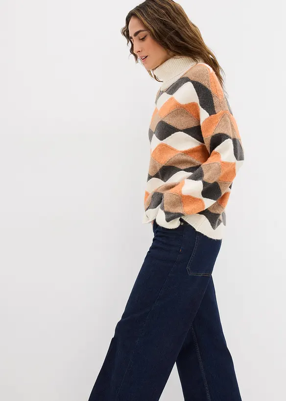 Genser med rullekrage og mønster, bonprix