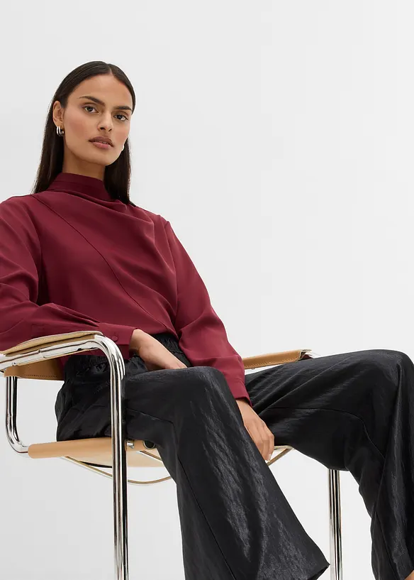 Satinert bukse med vide ben og komfortlinning, bonprix