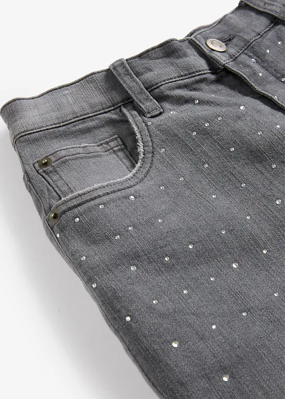 Wide Leg-jeans med strass Mid Waist, bonprix