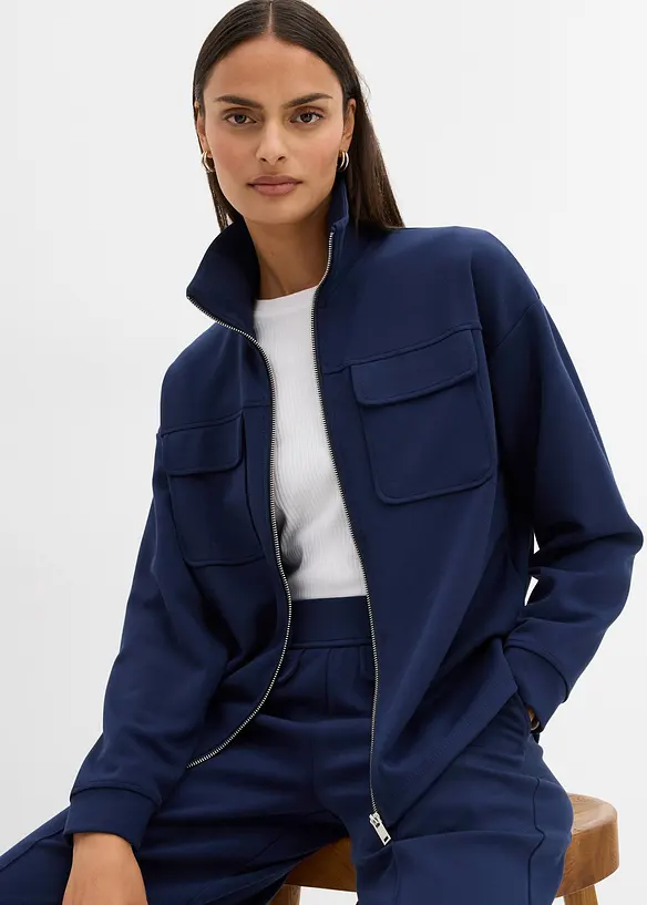 Sweatshirt med glidelås i lett viskosemiks med glans, bonprix