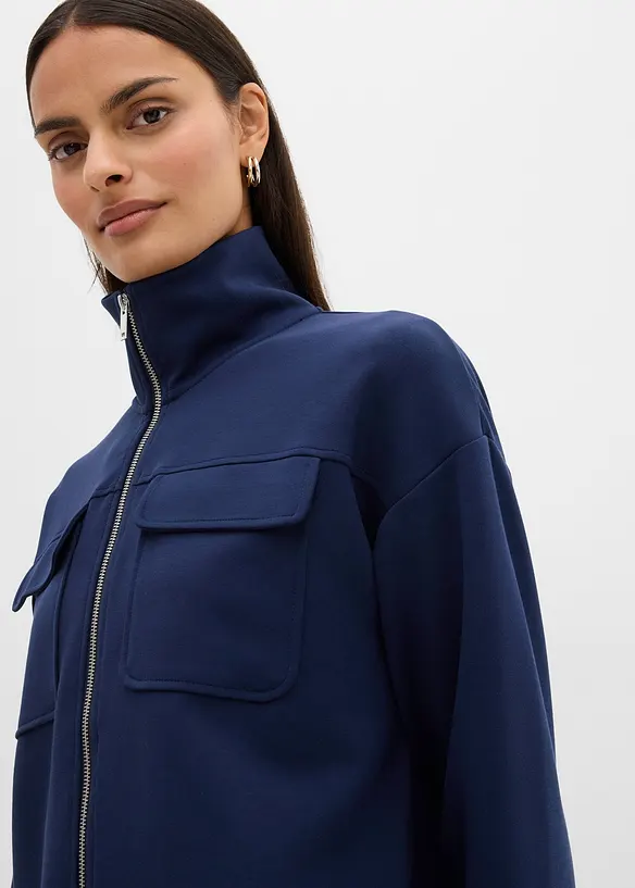 Sweatshirt med glidelås i lett viskosemiks med glans, bonprix