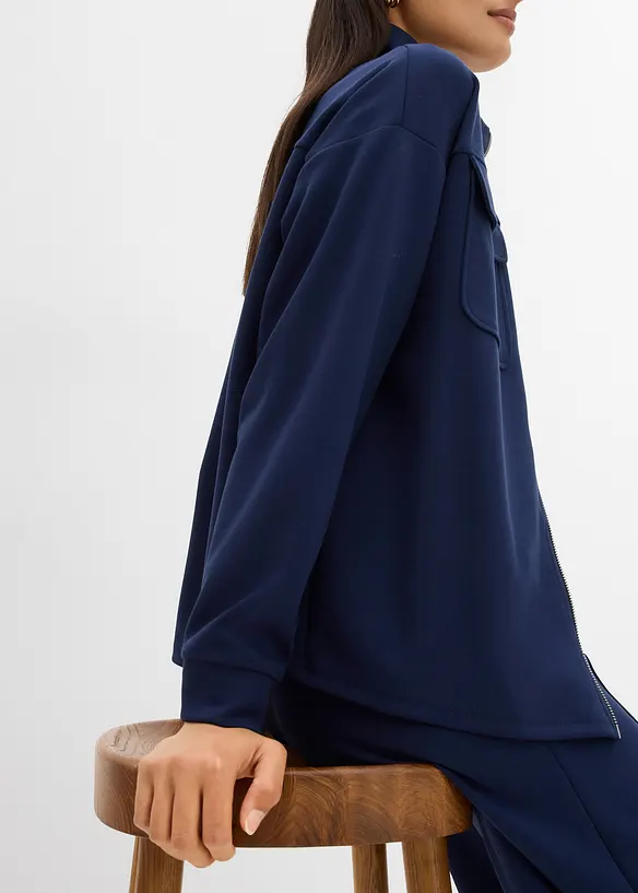 Sweatshirt med glidelås i lett viskosemiks med glans, bonprix