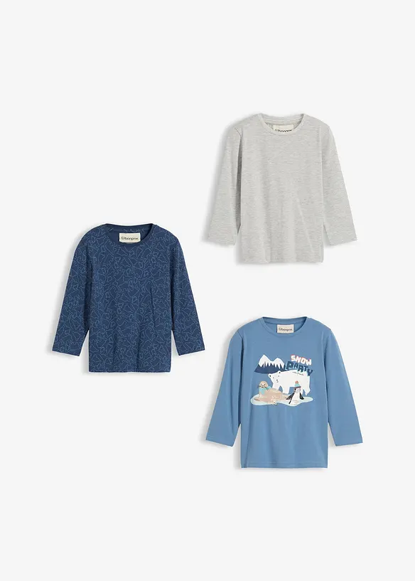 Langermet topp med økologisk bomull (3-pack), bonprix