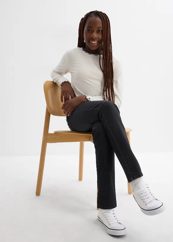 Langermet topp i elastisk miks av økologisk bomull (2-pack), bonprix