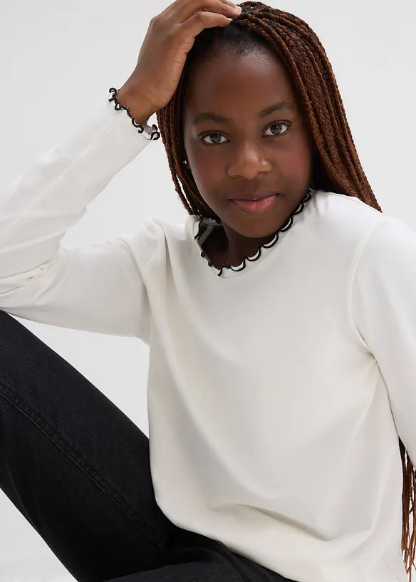 Langermet topp i elastisk miks av økologisk bomull (2-pack), bonprix