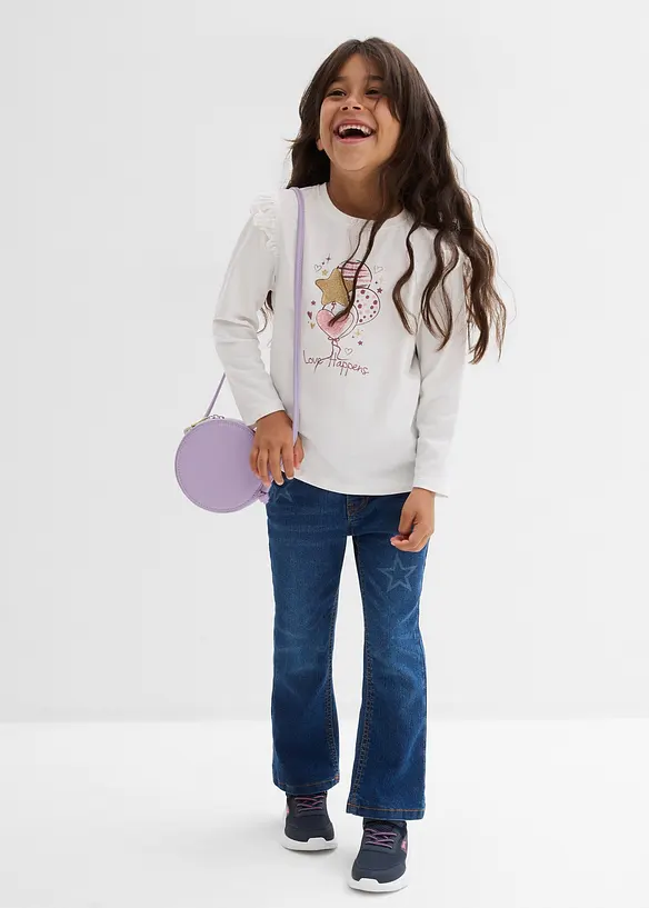 Langermet topp i økologisk bomull med elastan (2-pack), bonprix