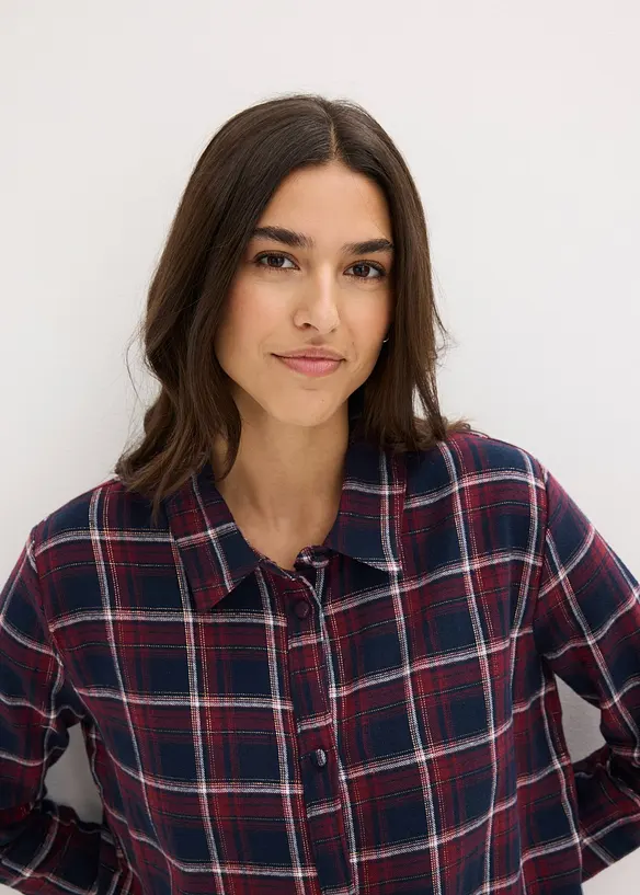 Vevd nattkjole i flanell med knepping, bonprix