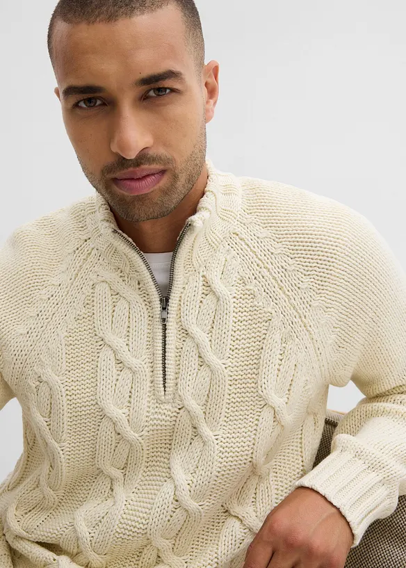 Grovstrikket troyer-genser med bomull, bonprix