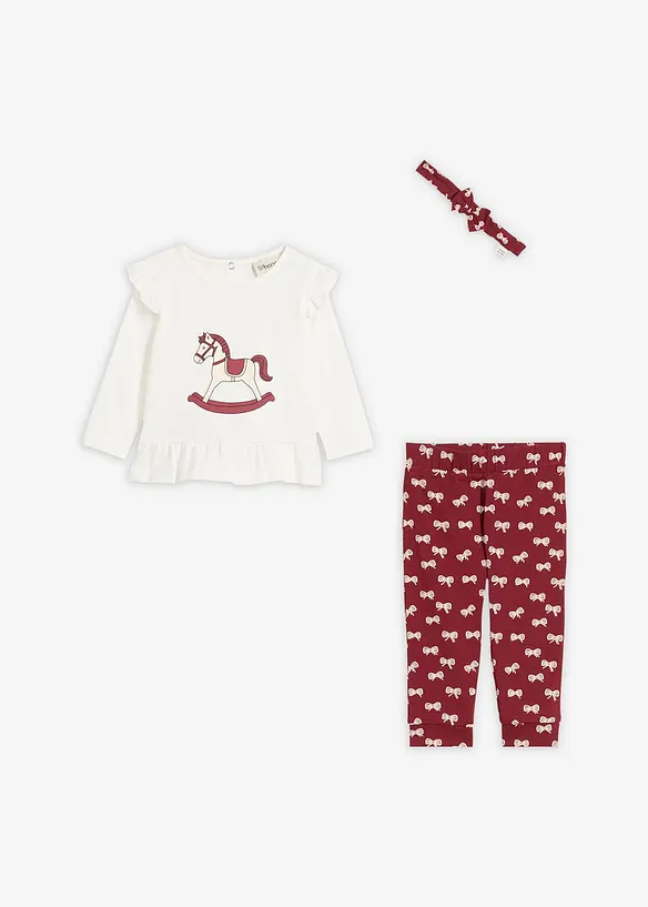 Sett bestående av langermet topp, leggings og pannebånd av økologisk bomull (3-delt sett), bonprix