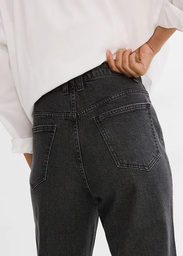 Loose Straight-jeans High waist, komfortlinning med strass, bonprix