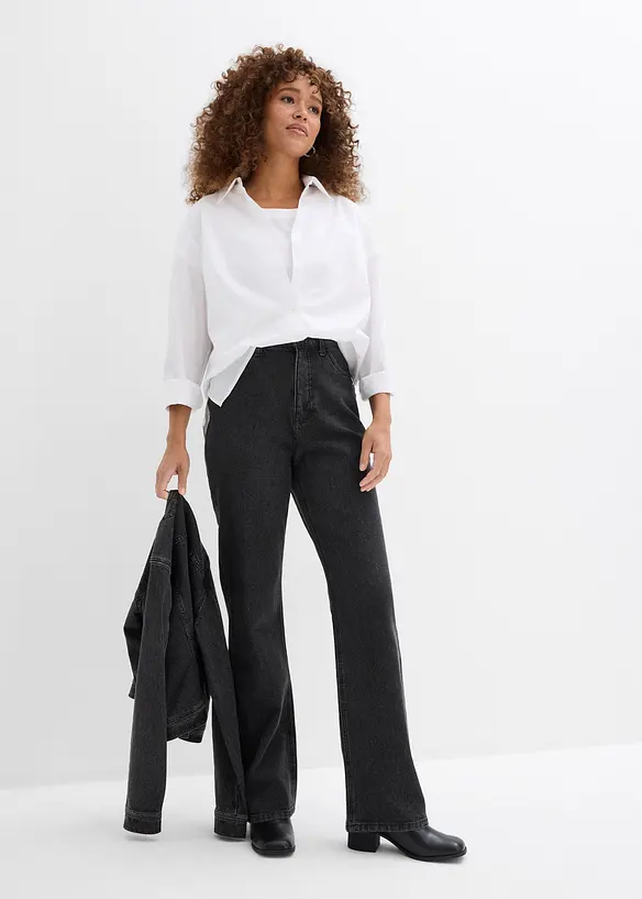 Loose Straight-jeans High waist, komfortlinning med strass, bonprix