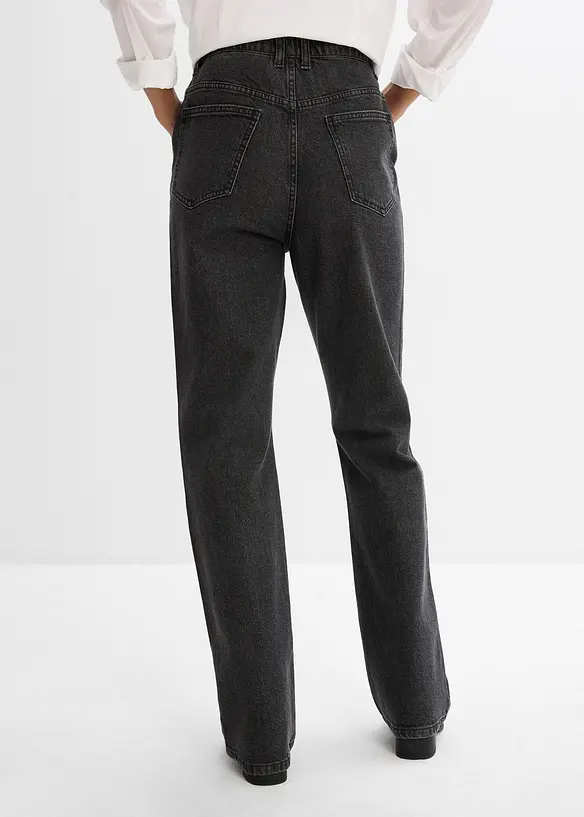 Loose Straight-jeans High waist, komfortlinning med strass, bonprix