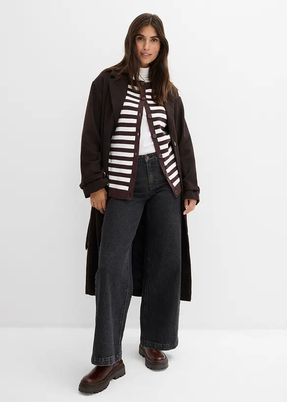 Finstrikket cardigan med rund hals, bonprix