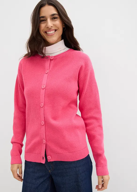 Finstrikket cardigan med rund hals, bonprix