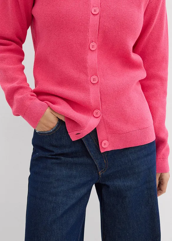 Finstrikket cardigan med rund hals, bonprix