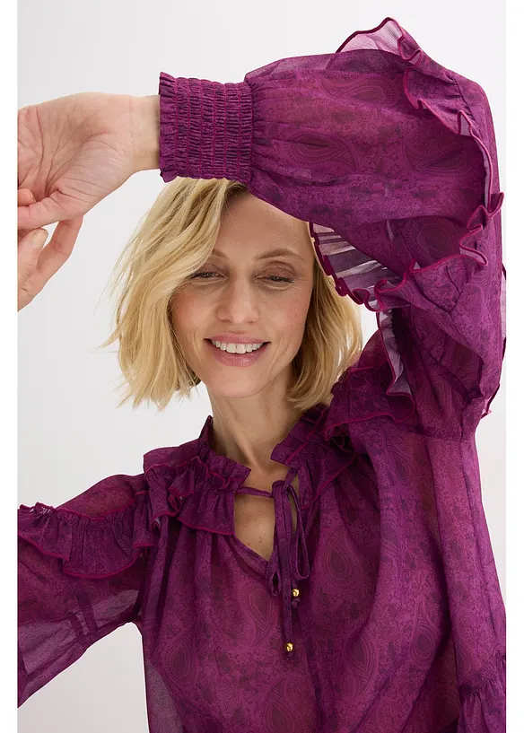 Chiffonbluse med volanger, bonprix