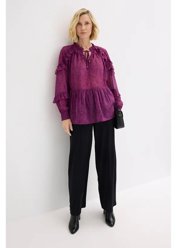 Chiffonbluse med volanger, bonprix