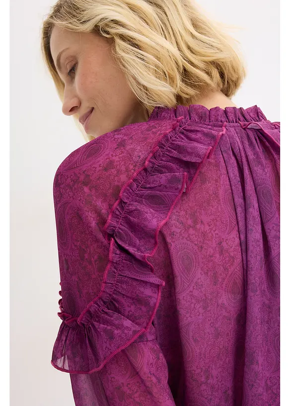 Chiffonbluse med volanger, bonprix