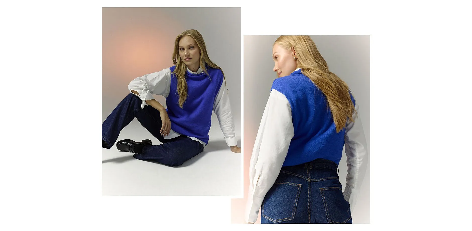 Dame - Straight Jeans, High Waist, Long av &oslash;kologisk bomull - dypbl&aring; denim uvasket