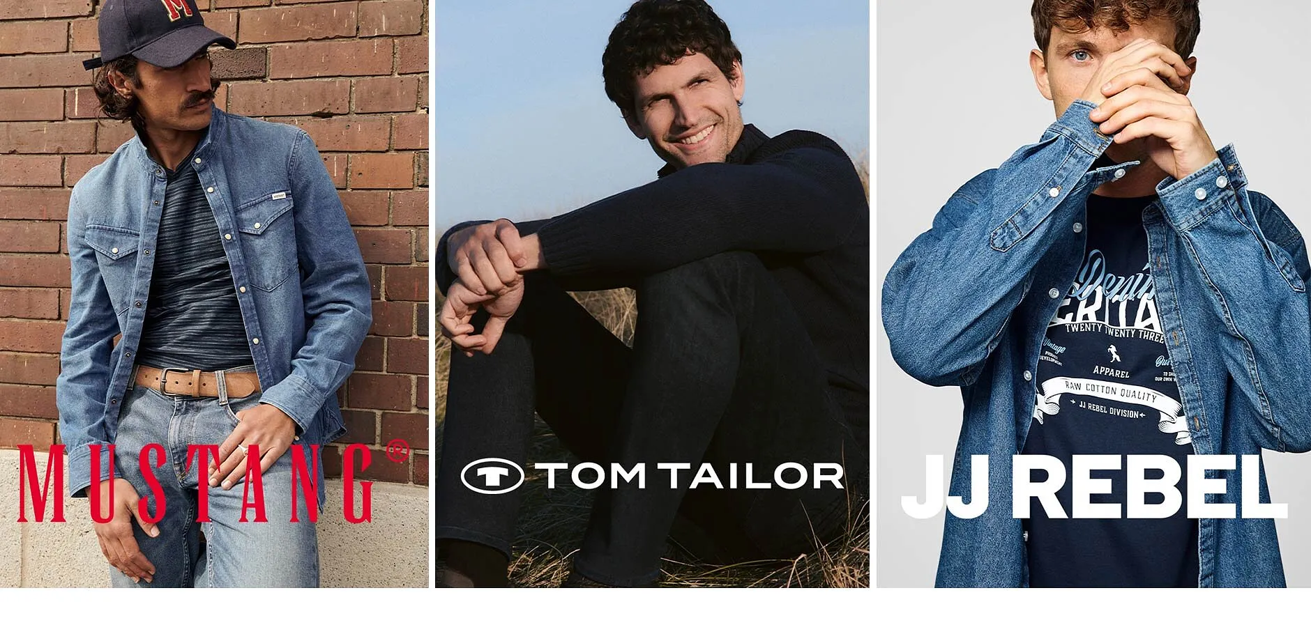 Avslappet denimlook fra Mustang. Mørke, elegante klær fra Tom Tailor. Streetstyle fra JJ Rebel.