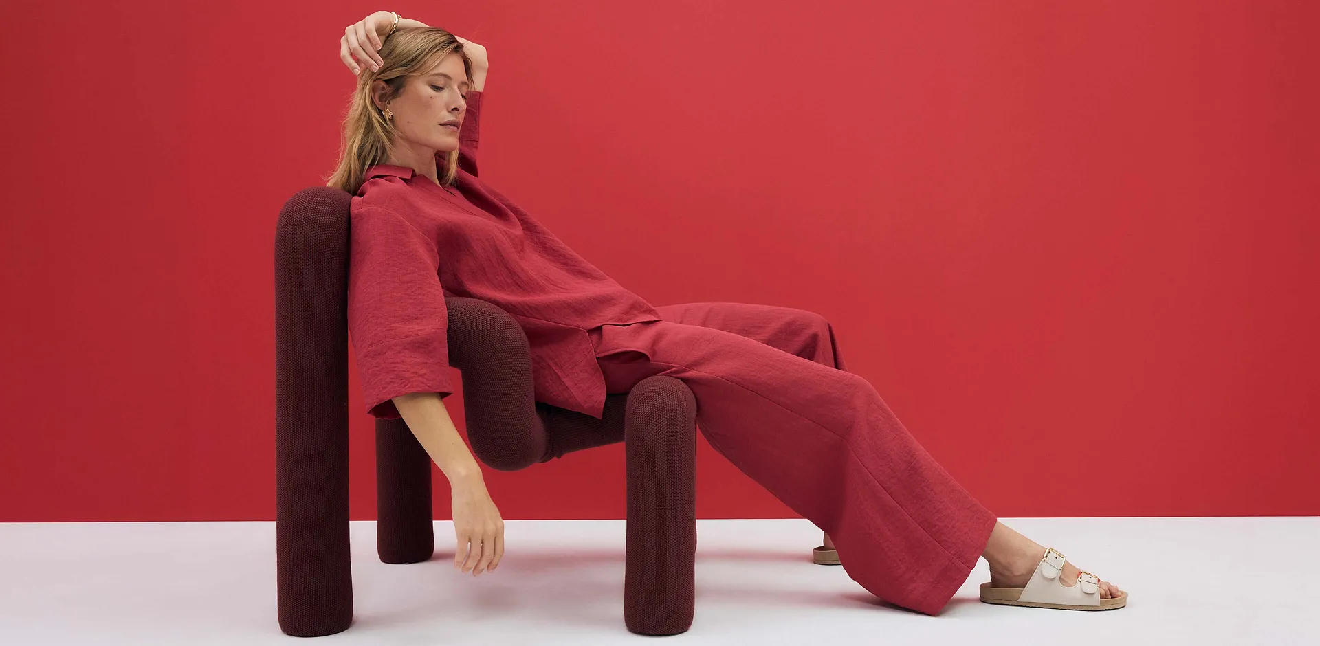 Dame - Culottes i lett viskosemiks - kirseb&aelig;rr&oslash;d