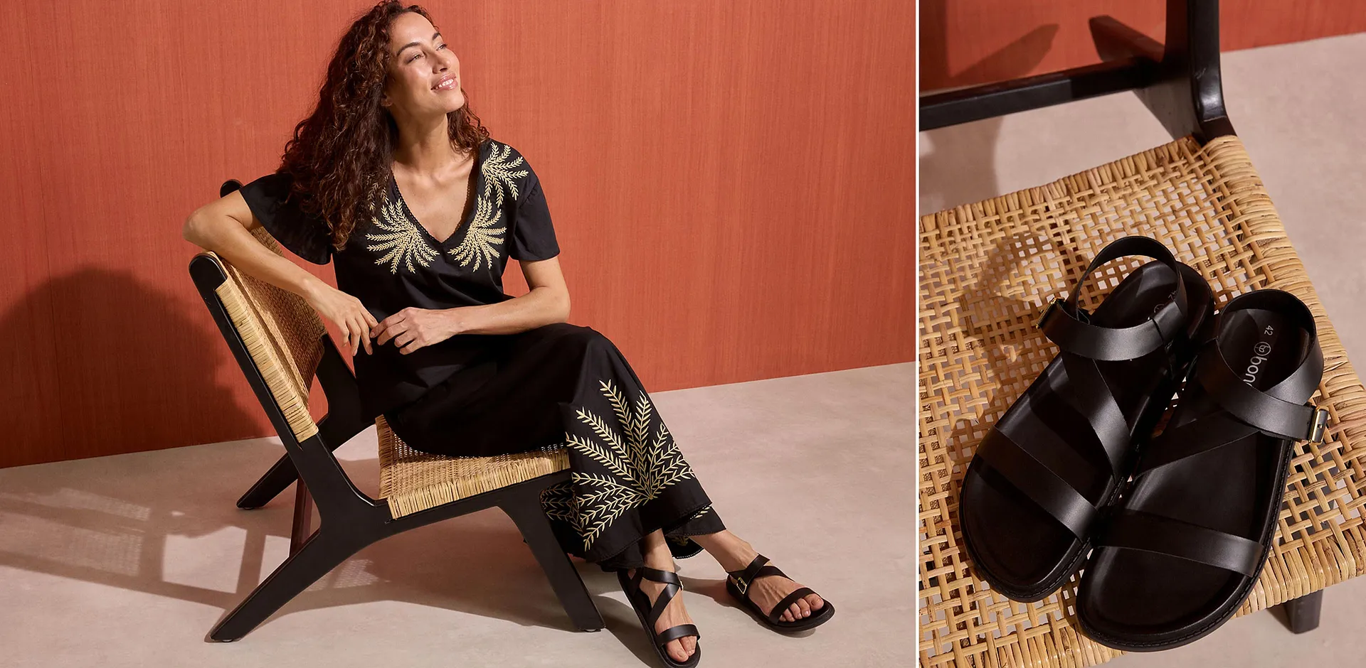 Trendy - Maxiskj&oslash;rt med broderi - sort/lys sand