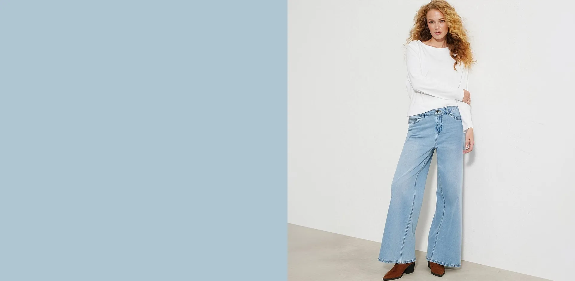 Heisenberg_FutureUse - Wide Leg-jeans Mid Waist - lys bl&aring; denim used-look