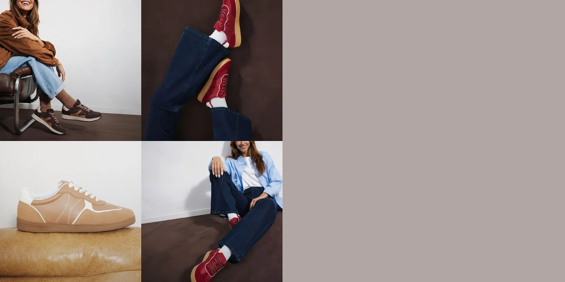Trendy, flerfargede sneakers kombinert med jeans og avslappede overdeler.