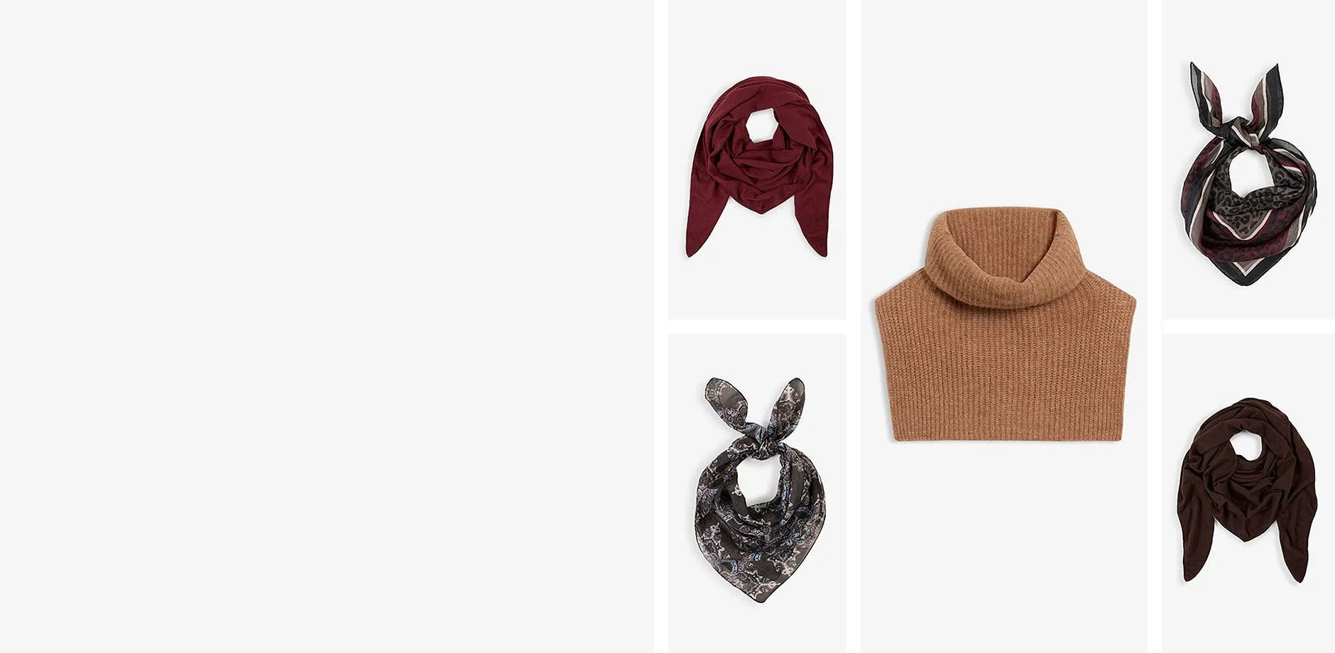 Utvalg av trendy skjerf, halst&oslash;rkl&aelig;r og en myk ullhals.