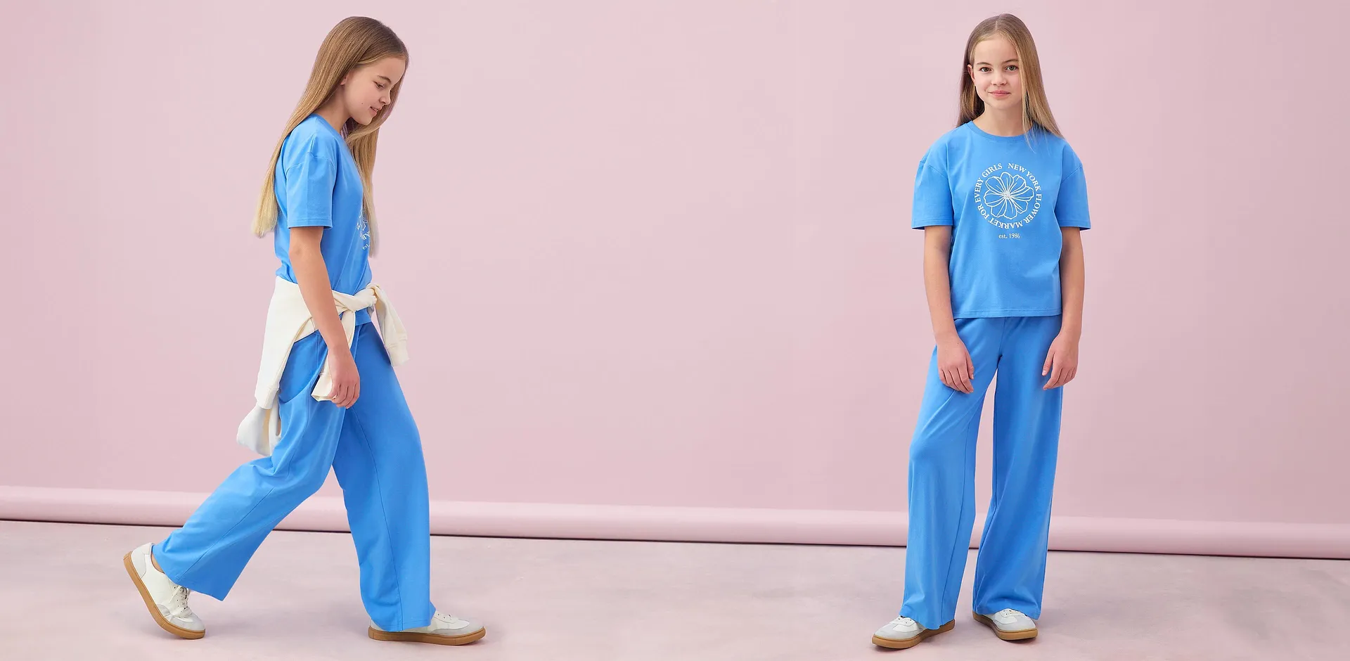 Barn - Topp og jerseybukse (sett i 2 deler) av elastisk bomullsmiks - mellombl&aring;