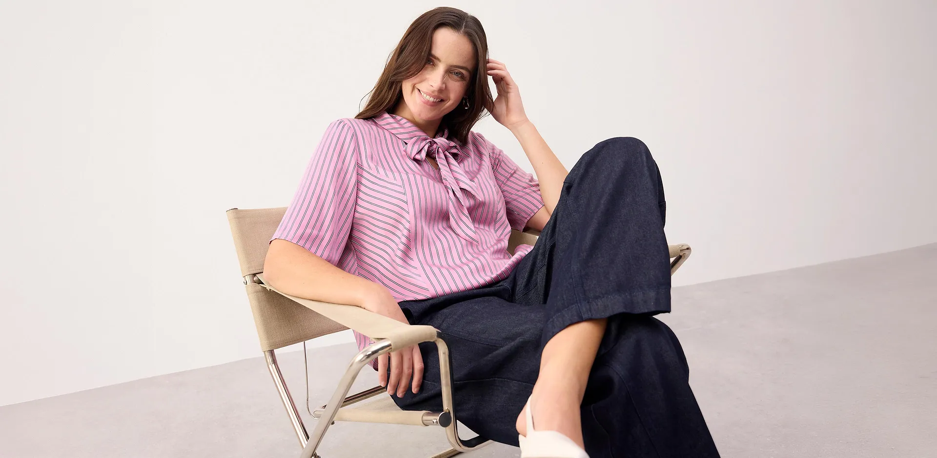 Trendy - Knytebluse i myk modal - lys lilla/m&oslash;rkebl&aring;/hvit stripete