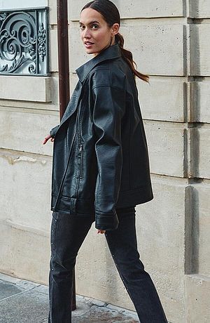 Dame - Oversized bikerjakke - sort