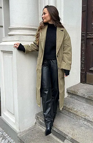 Dame - Kåpe med ull-look - khakigrønn