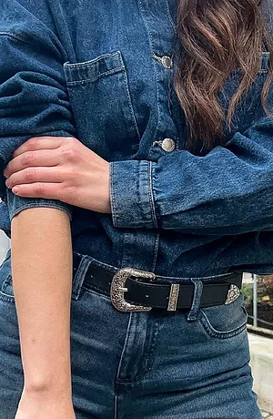 Dame - Oversized jeans-skjortejakke - mørkeblå denim used-look